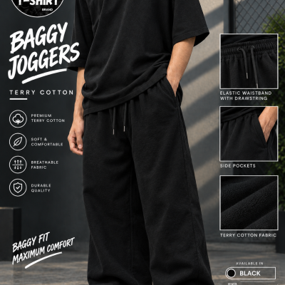 PREMIUM SOLID BLACK BAGGY JOGGERS