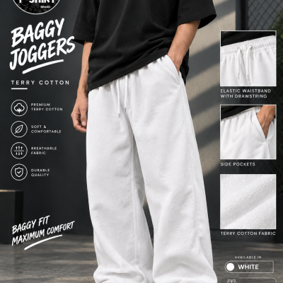 PREMIUM SOLID WHITE BAGGY JOGGERS
