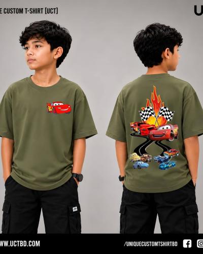 MCQUEEN CAR TEE-OLIVE KIDS DROP SHOULDER T-SHIRT