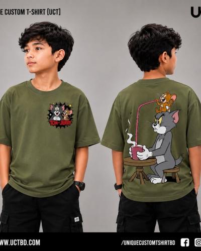 TOM & JERRY -OLIVE KIDS DROP SHOULDER T-SHIRT