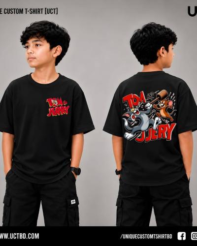 TOM & JERRY 01 -BLACK KIDS DROP SHOULDER T-SHIRT
