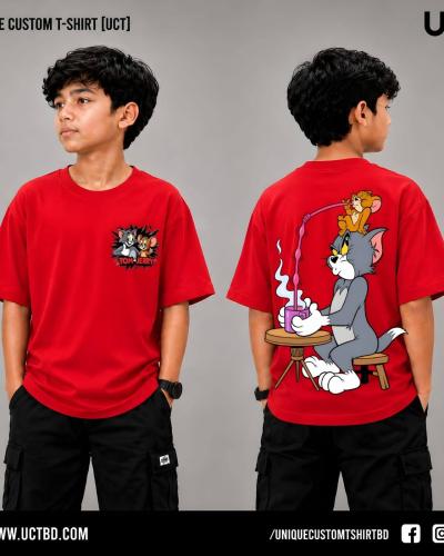 TOM & JERRY 02 -RED KIDS DROP SHOULDER T-SHIRT