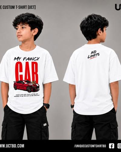 MY FANCY CAR -WHITE KIDS DROP SHOULDER T-SHIRT