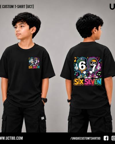 SIX SEVEN -BLACK KIDS DROP SHOULDER T-SHIRT
