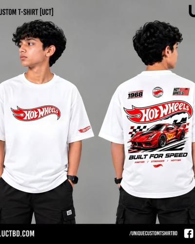 HOT WHEELS -WHITE KIDS DROP SHOULDER T-SHIRT