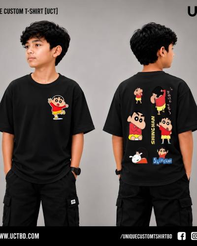 SHINCHAN -BLACK KIDS DROP SHOULDER T-SHIRT