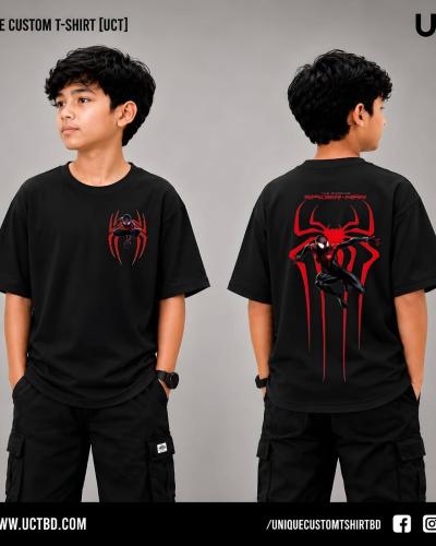 SPIDERMAN 01 -BLACK KIDS DROP SHOULDER T-SHIRT