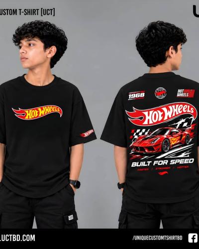 HOT WHEELS -BLACK KIDS DROP SHOULDER T-SHIRT
