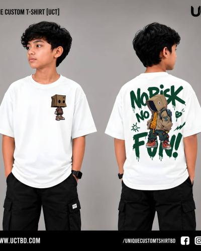 NO RISK NO FUN  -WHITE KIDS DROP SHOULDER T-SHIRT