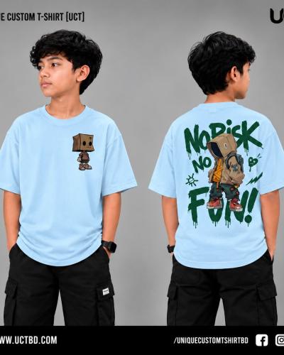 NO RISK NO FUN  -SKY BLUE KIDS DROP SHOULDER T-SHIRT