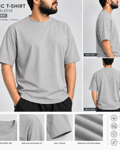 PREMIUM BASIC T-SHIRT LIGHT GREY - SOLID