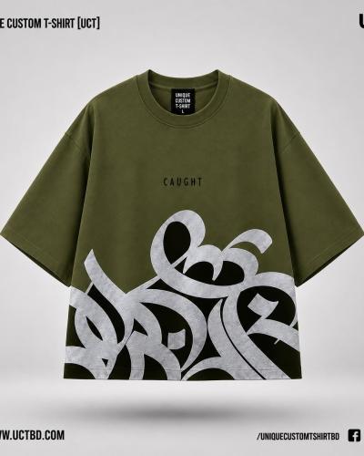 CAUGHT07-OLIVE DROP SHOULDER T-SHIRT