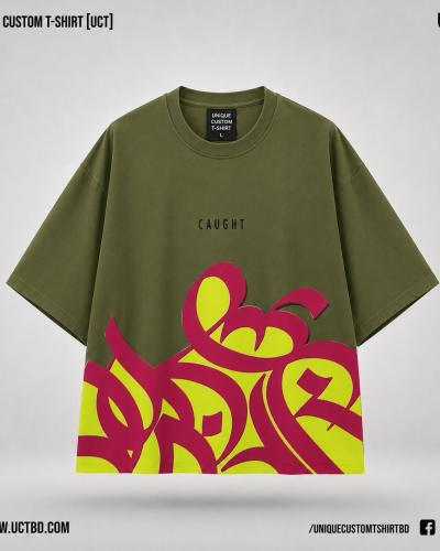 CAUGHT08-OLIVE DROP SHOULDER T-SHIRT