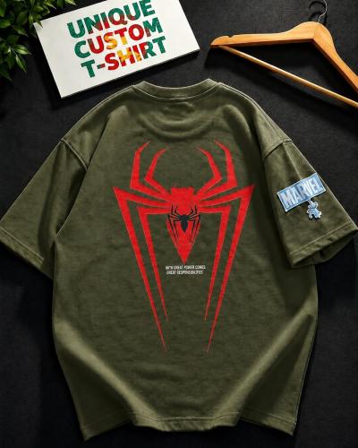 SPIDER-MAN -OLIVE DROP SHOULDER T-SHIRT