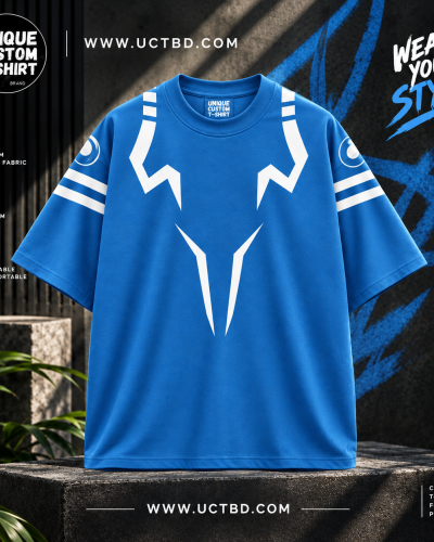 SUKUNA INSPIRED-CERULEAN BLUE DROP SHOULDER T-SHIRT