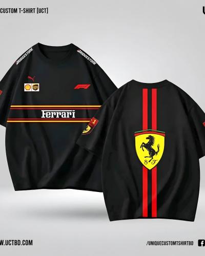 FERRARI - BLACK DROP SHOULDER T-SHIRT